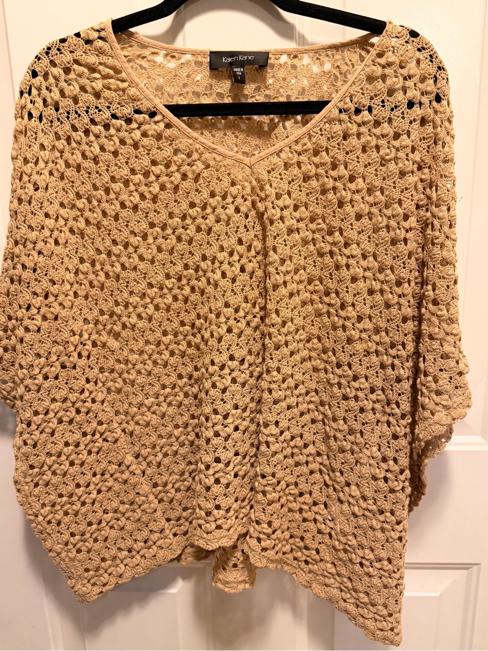 Karen Kane Tan Crochet V-Neck Pullover